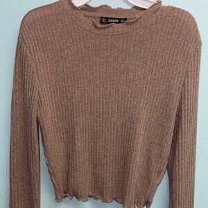 Long Sleeve Brown Crop Top